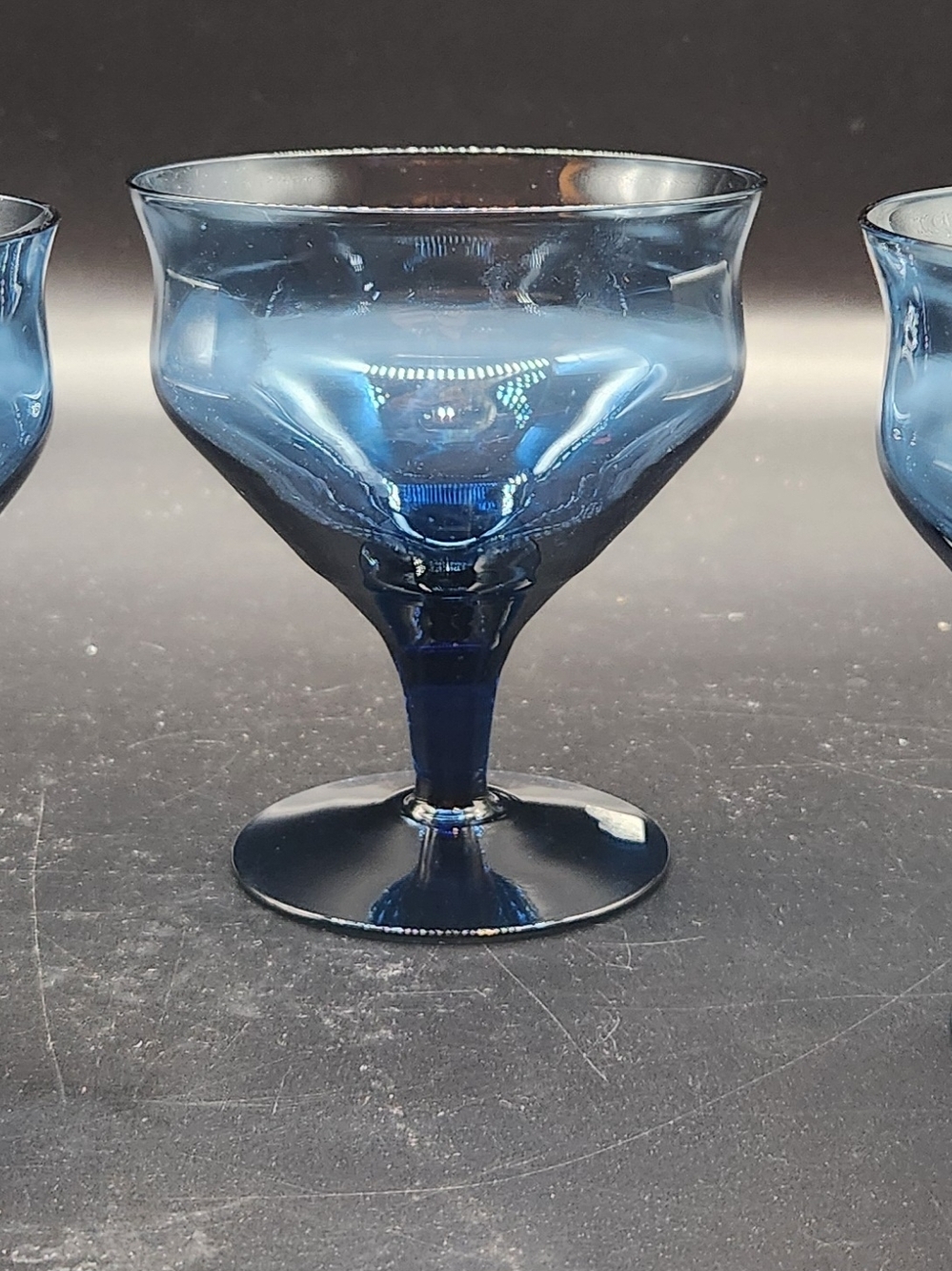 Vintage Lenox Dark Blue Six-sided Champagne Glasses - Set Of 3
